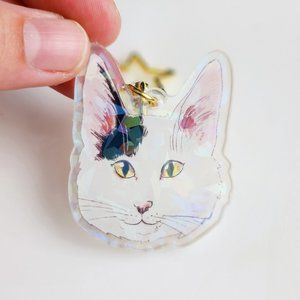 Shorthaired Van Cat, Black and White Cat Keychain, Cute Animal Acrylic Keyring